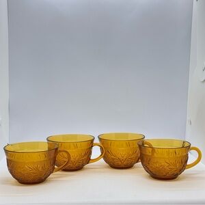 VTG Set/4 Replacement Amber Pressed Indiana Glass Tiara Sandwich Coffee Tea Cups